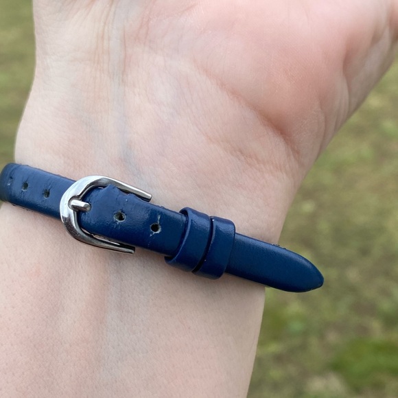 Blue genuine leather watch with mother of Pearl face and genuine Diamond accent - Picture 8 of 11